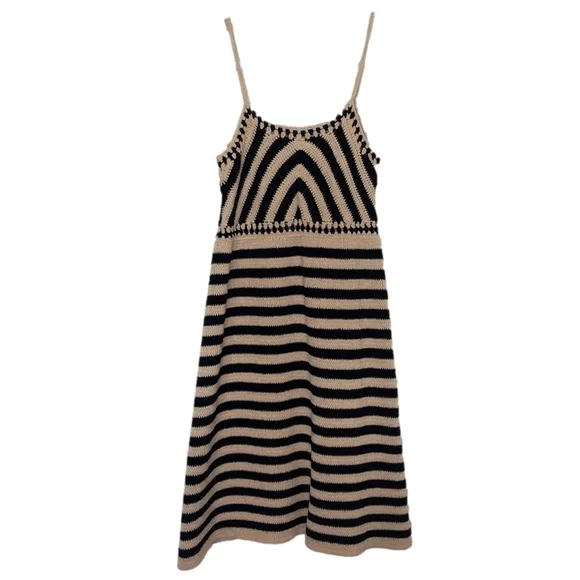 Miou Muse Crochet Knitted Black Tan Color Block Above Knee Dress Medium - Picture 3 of 7